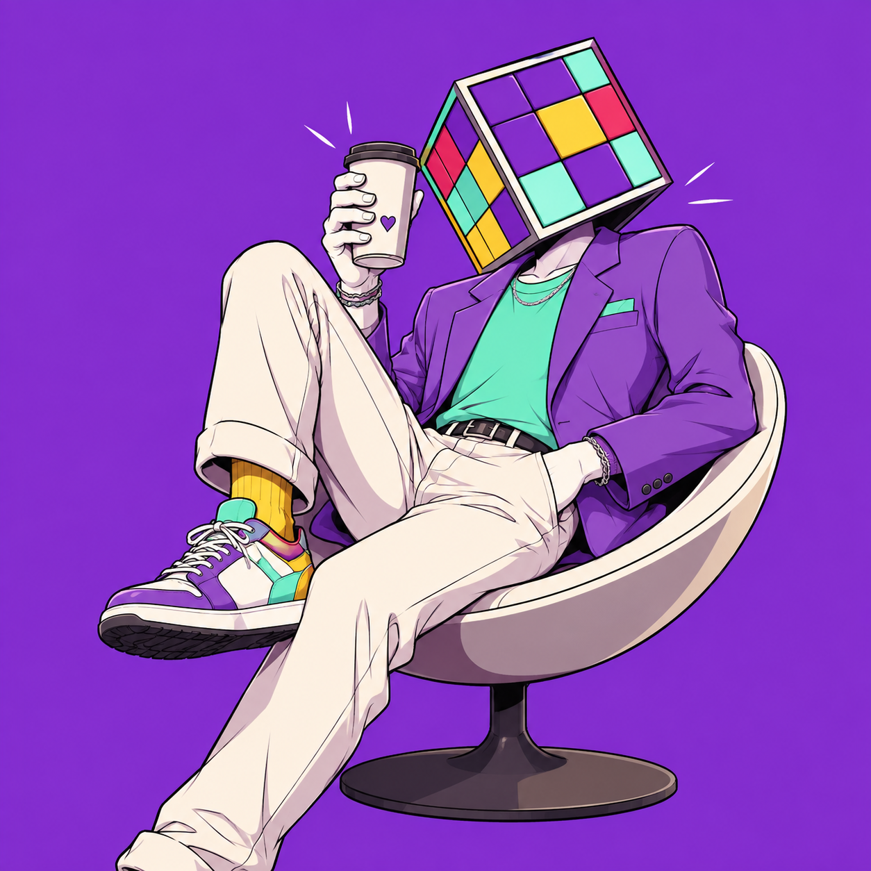 Cube head reclining — purple palette