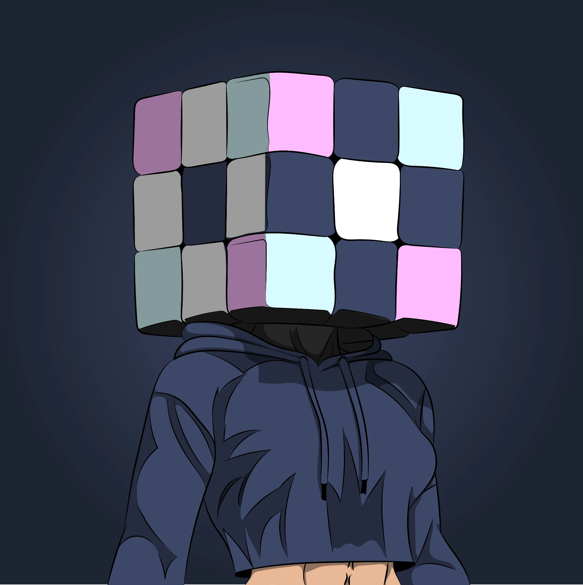 Cube head in a hoodie — colour render